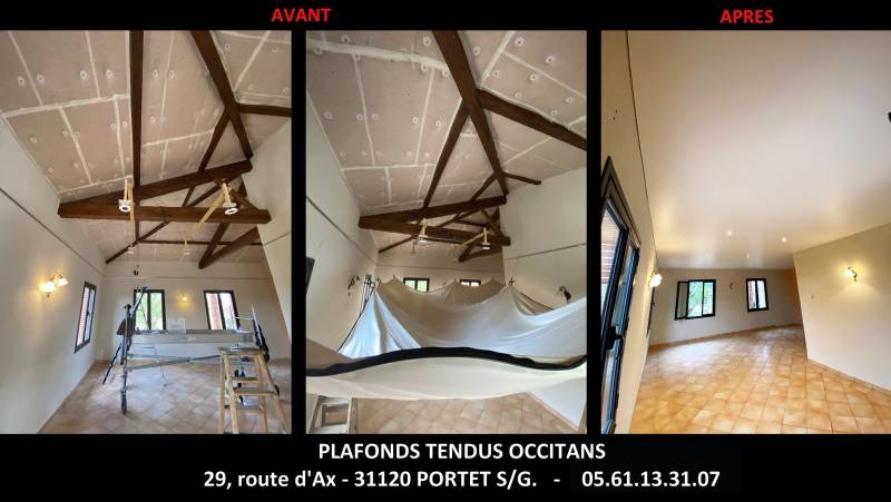 AVANT / APRES plafond tendu mat blanc avec abaissement hauteur  by Plafonds Tendus Occitans Lombez
