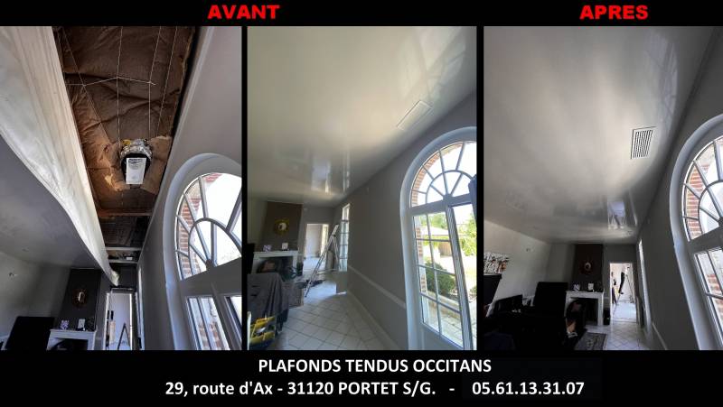 AVANT / APRES plafond tendu Donzac - Plafonds Tendus Occitans Toulouse