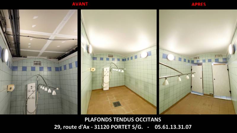 Thermes de Cauterets pièce humide toile tendue blanc mat - artisan Plafonds Tendus Occitans Toulouse