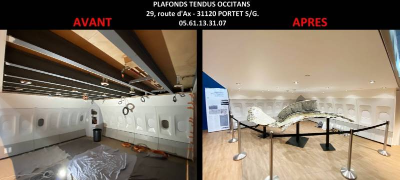 AVANT /APRES plafond tendu blanc mat - Musée AIRBUS Toulouse Plafonds Tendus Occitans