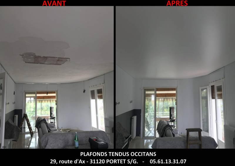 Rénover plafond plâtre abîmé : plafond tendu mat BARRISOL à Portet s/Garonne