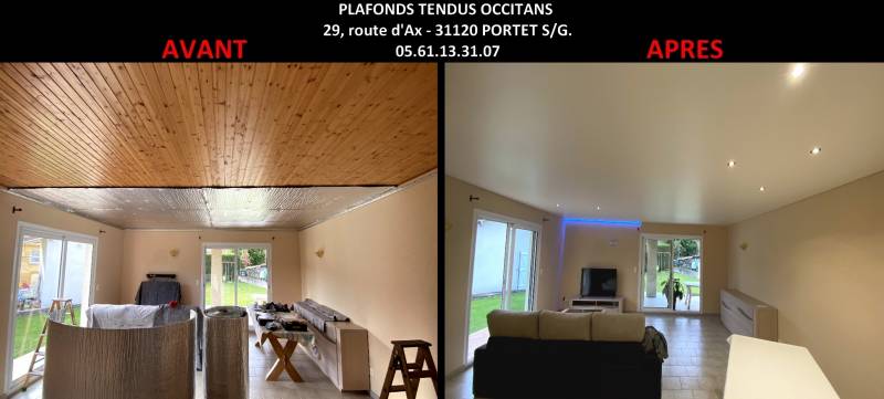 Recouvrir un lambris bois et isoler les plafonds : chantier à Rieux de Pelleport (09) by Plafonds Tendus Occitans Toulouse