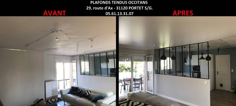 AVANT - APRES plafond tendu blanc mat cuisine - SALVETAT ST GILLES