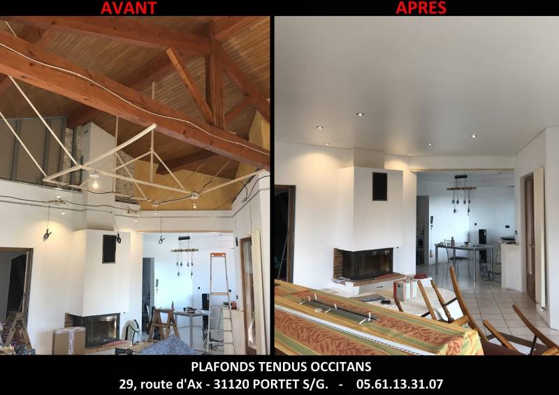 Abaissement volume de chauffe par pose plafond tendu BARRISOL, Pins Justaret