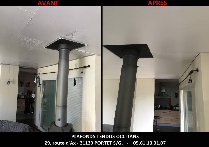 Intégration d'un poêle dans un plafond tendu BARRISOL