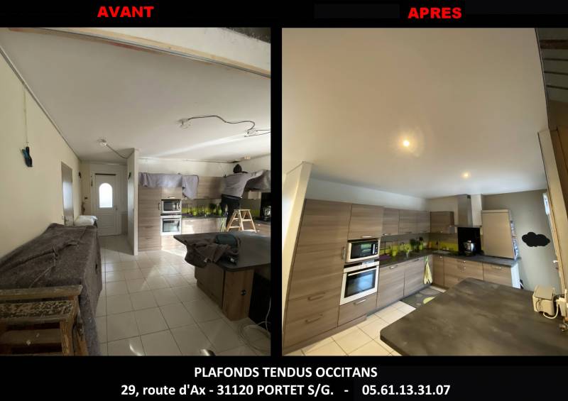 AVANT / APRES plafond tendu couloir cuisine à Aucamville by Plafonds Tendus Occitans