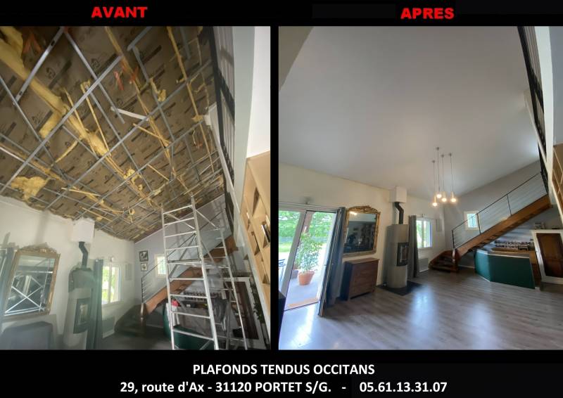 AVANT / APRES plafond tendu Colomiers - Plafonds Tendus Occitans Toulouse
