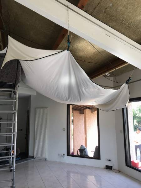 Isolation thermique intérieure entre poutres sur lambris bois, Saubens - Plafonds Tendus Occitans