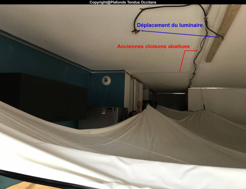 Cloison abattue dans pièce principale - pose plafond tendu BARRISOL Toulouse